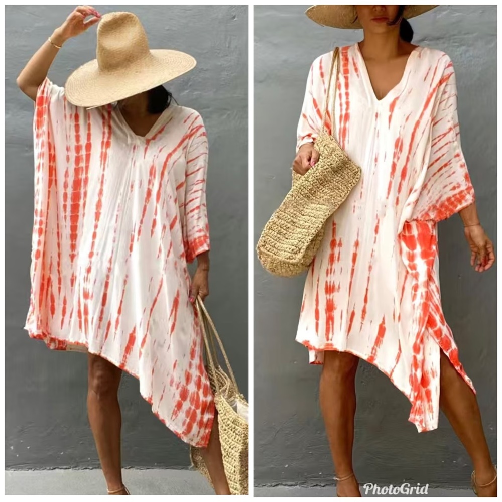 Hand tie dye dress, goddess dress, Mini kaftan, Oversized Caftan, Resort wear, C